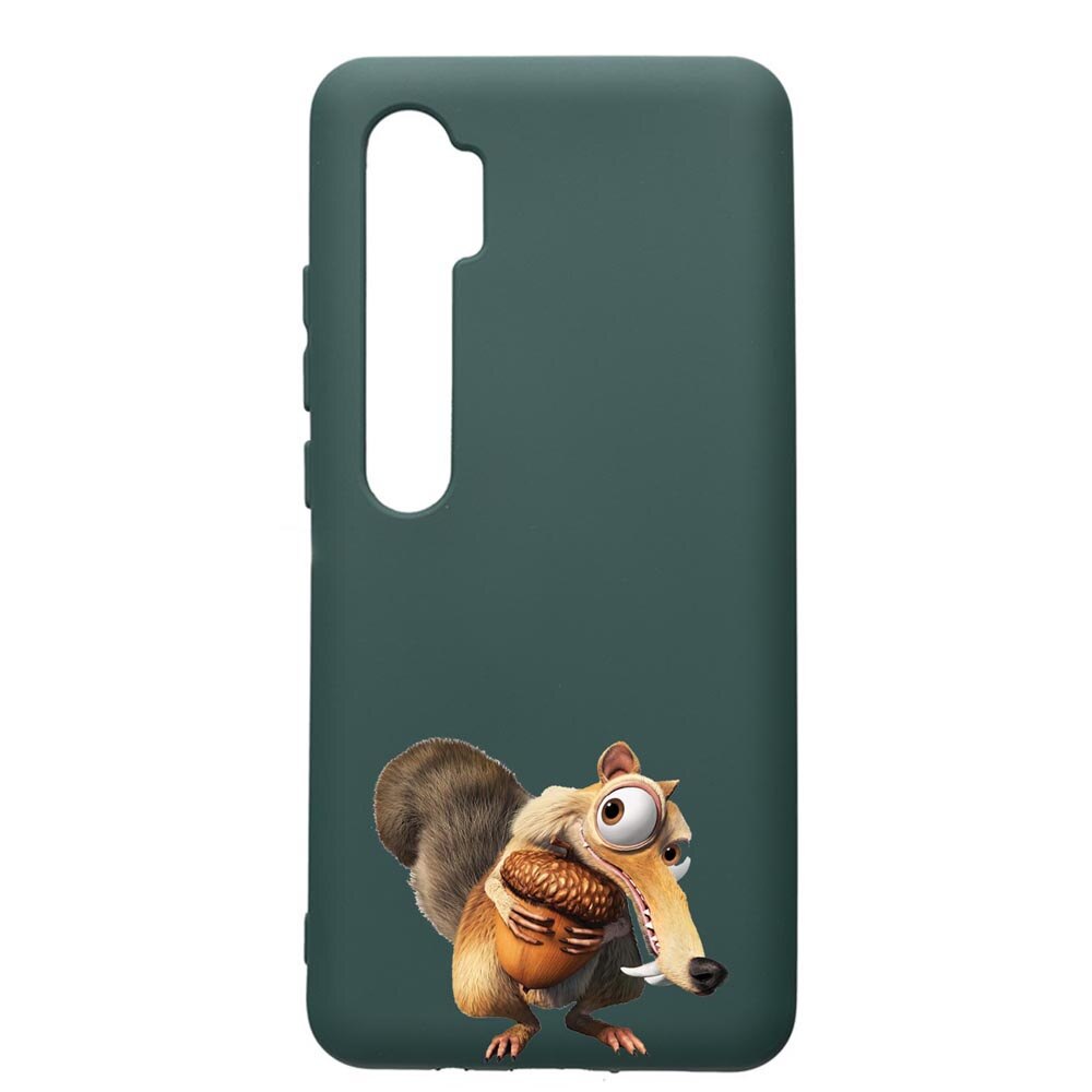 Husa Premium Silicon Compatibila Cu Xiaomi Mi Note 10, Ice Age Nutty, cu interiorul din material textil, protectie camera, Forest Green, PFG23