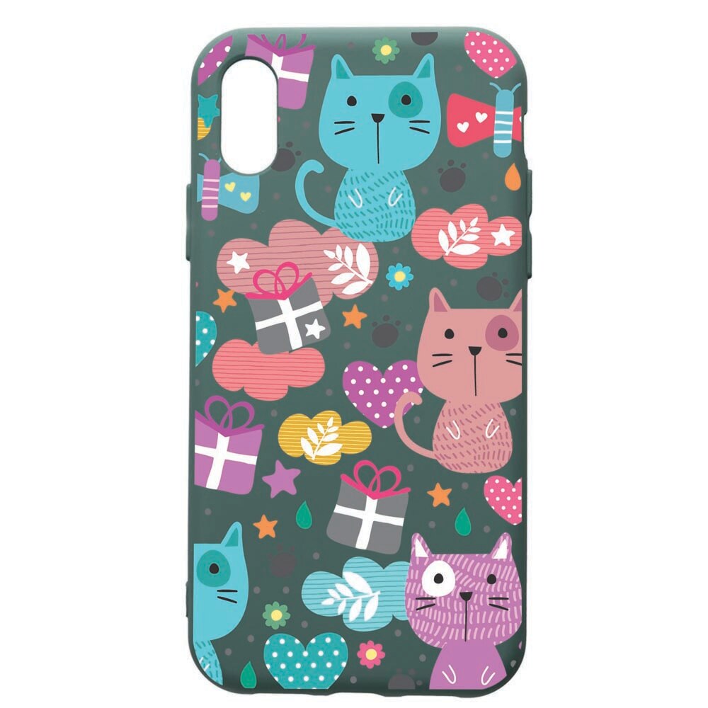 Husa Premium Silicon Compatibila Cu Apple iPhone XS Max, Lovely Cat, cu interiorul din material textil, protectie camera, Forest Green, PFG41