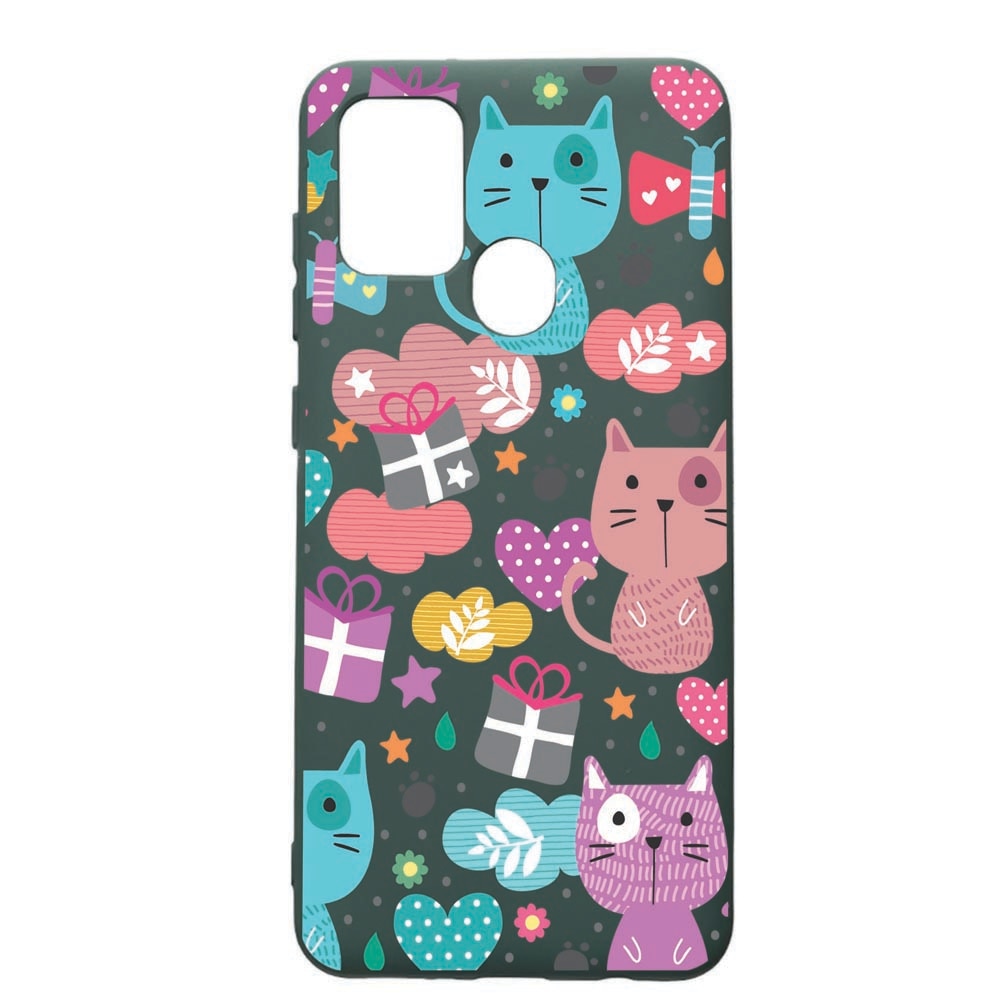 Husa Premium Silicon Compatibila Cu Samsung Galaxy A21S, Lovely Cat, cu interiorul din material textil, protectie camera, Forest Green, PFG41