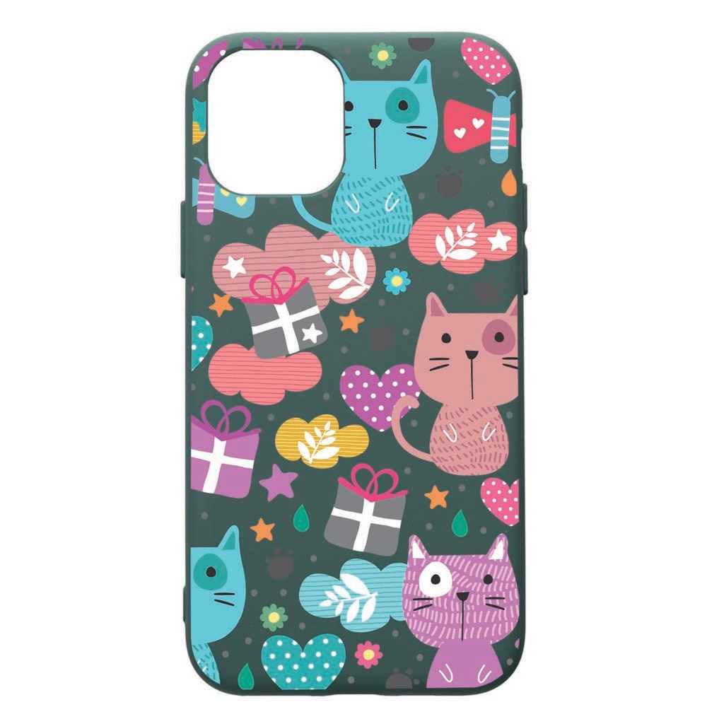 Husa Premium Silicon Compatibila Cu Apple iPhone 11 Pro, Lovely Cat, cu interiorul din material textil, protectie camera, Forest Green, PFG41