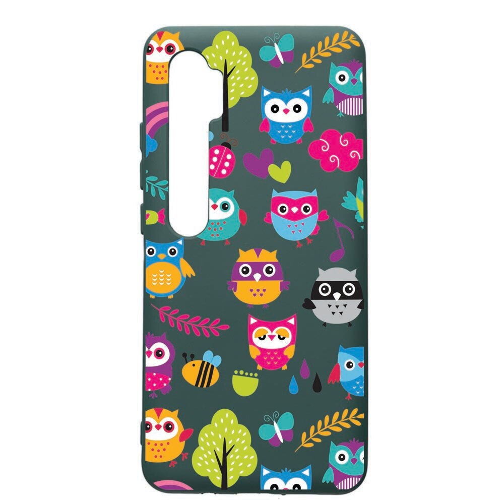 Husa Premium Silicon Compatibila Cu Xiaomi Mi Note 10, OWL, cu interiorul din material textil, protectie camera, Forest Green, PFG43