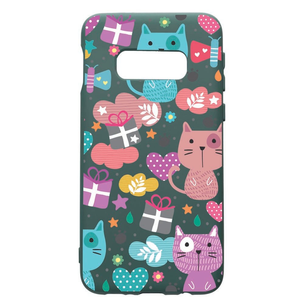 Husa Premium Silicon Compatibila Cu Samsung Galaxy S10e, Lovely Cat, cu interiorul din material textil, protectie camera, Forest Green, PFG41