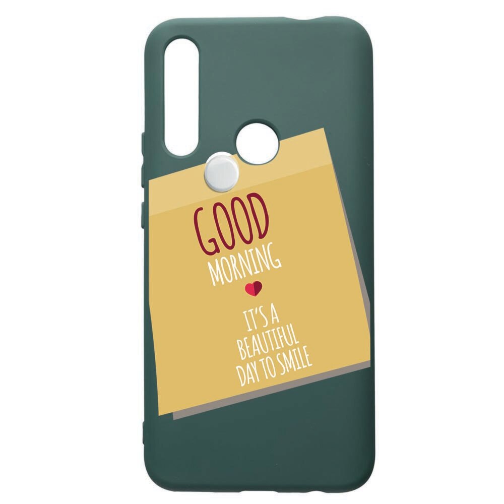 Husa Premium Silicon Compatibila Cu Huawei P Smart Z, Stricker Good Morning, cu interiorul din material textil, protectie camera, Forest Green, PFG48