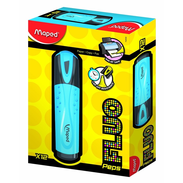 Textmarker Maped Fluo'Peps Classic, Albastru, 12 buc