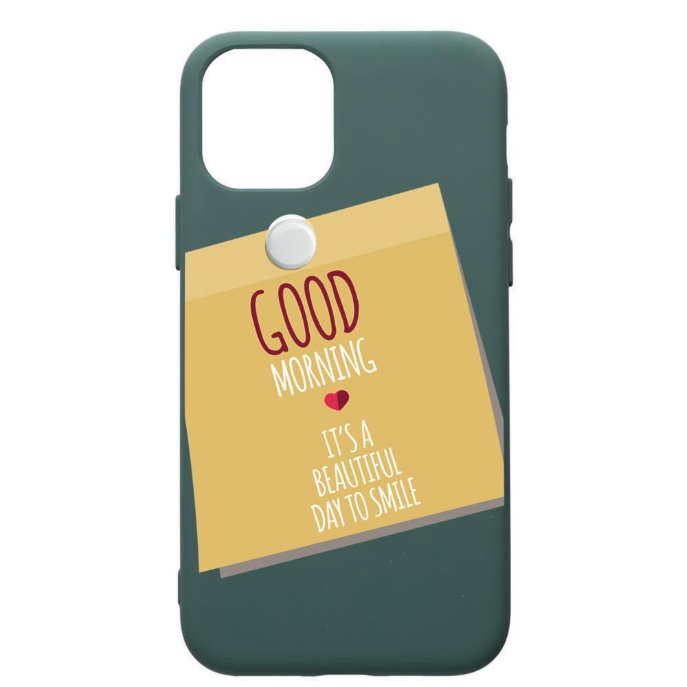 Husa Premium Silicon Compatibila Cu Apple iPhone 11 Pro, Stricker Good Morning, cu interiorul din material textil, protectie camera, Forest Green, PFG48