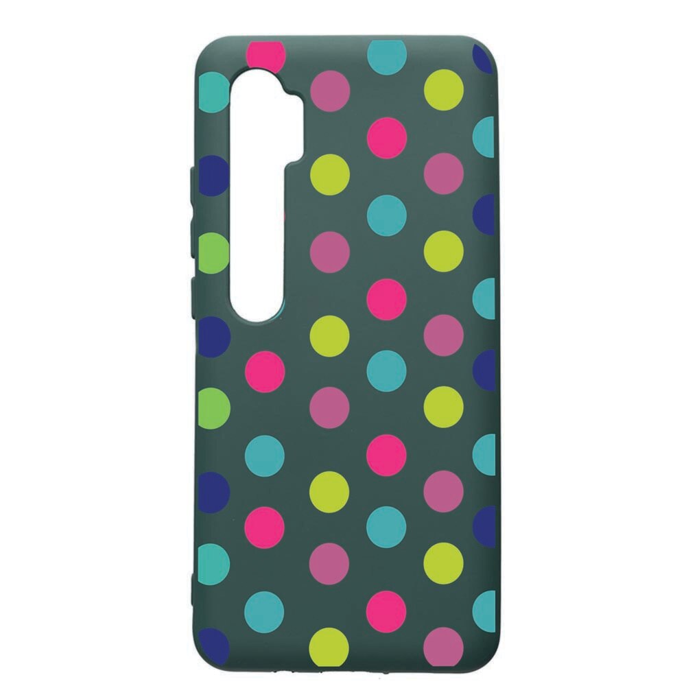 Husa Premium Silicon Compatibila Cu Xiaomi Mi Note 10, Dots Color, cu interiorul din material textil, protectie camera, Forest Green, PFG61
