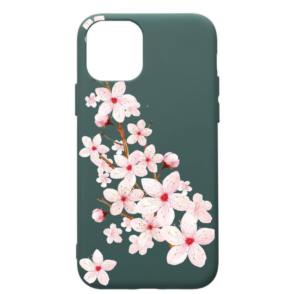 Husa Premium Silicon Compatibila Cu Apple iPhone 11, Spring Flower, cu interiorul din material textil, protectie camera, Forest Green, PFG62