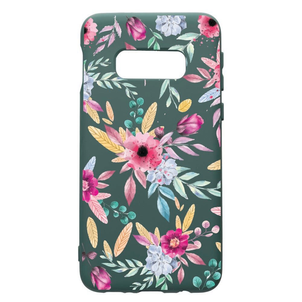 Husa Premium Silicon Compatibila Cu Samsung Galaxy S8, Happy Flowers, cu interiorul din material textil, protectie camera, Forest Green, PFG69
