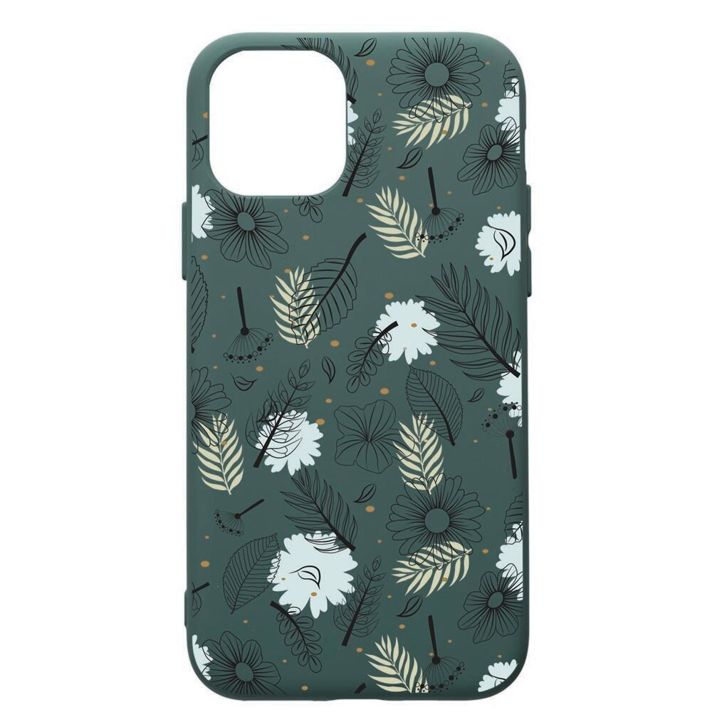 Husa Premium Silicon Compatibila Cu Apple iPhone 11 Pro, Flowers, cu interiorul din material textil, protectie camera, Forest Green, PFG81