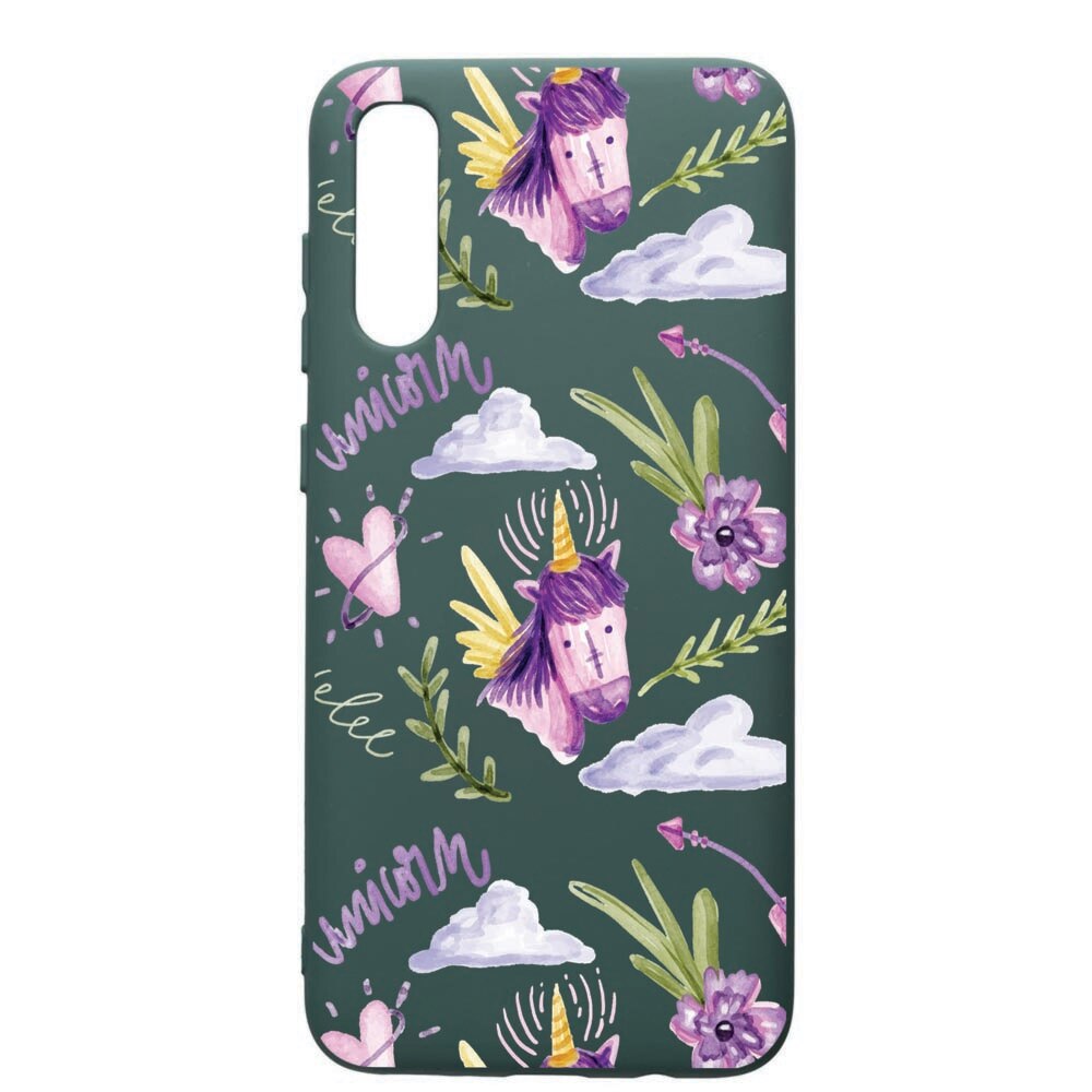 Husa Premium Silicon Compatibila Cu Samsung Galaxy A70, Unicorn Pattern, cu interiorul din material textil, protectie camera, Forest Green, PFG89