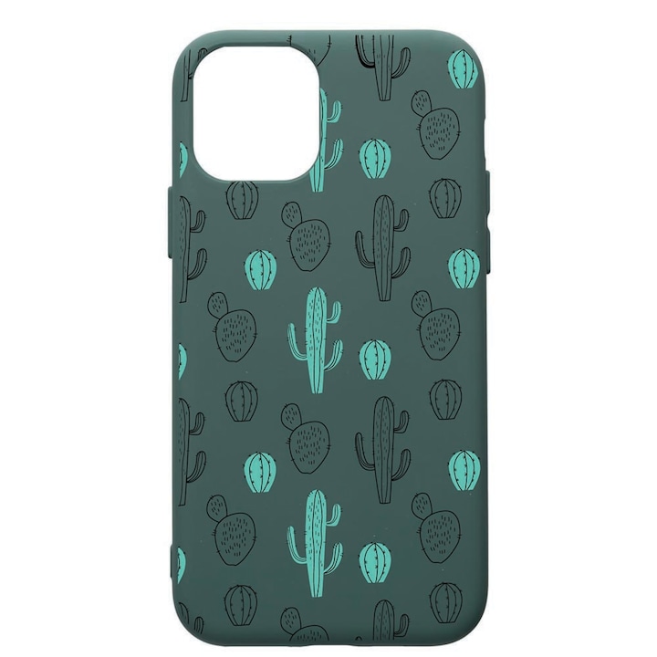 Husa Premium Silicon Compatibila Cu Apple iPhone 11 Pro Max, Cactus, cu interiorul din material textil, protectie camera, Forest Green, PFG84