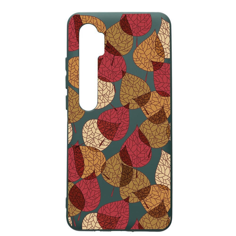 Husa Premium Silicon Compatibila Cu Xiaomi Mi Note 10, Feathers, cu interiorul din material textil, protectie camera, Forest Green, PFG98