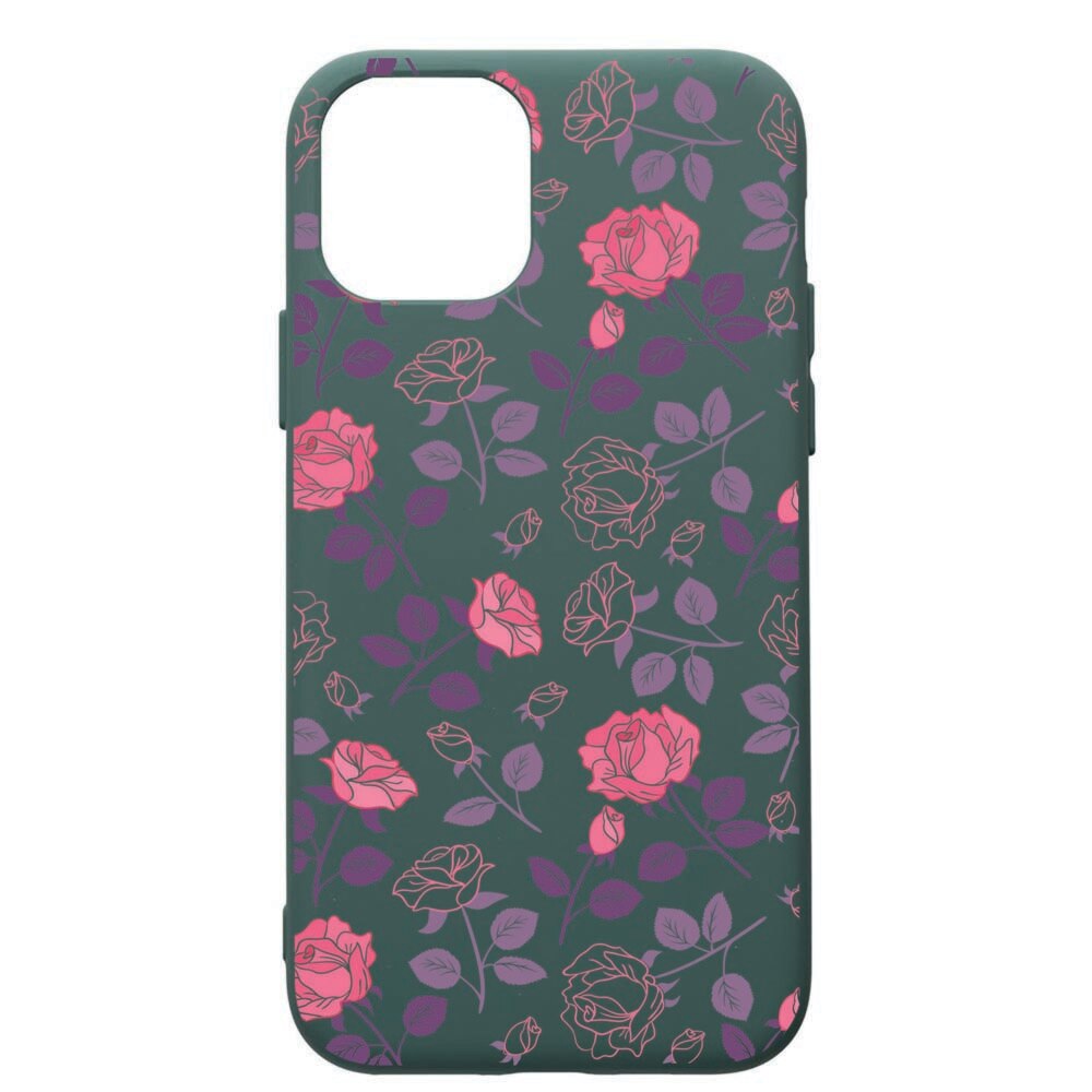 Husa Premium Silicon Compatibila Cu Apple iPhone 11 Pro, Roses, cu interiorul din material textil, protectie camera, Forest Green, PFG168
