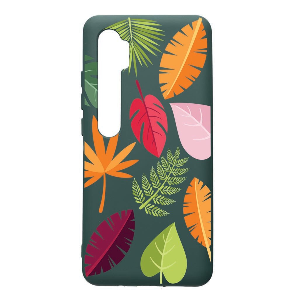 Husa Premium Silicon Compatibila Cu Xiaomi Mi Note 10, Feathers, cu interiorul din material textil, protectie camera, Forest Green, PFG151