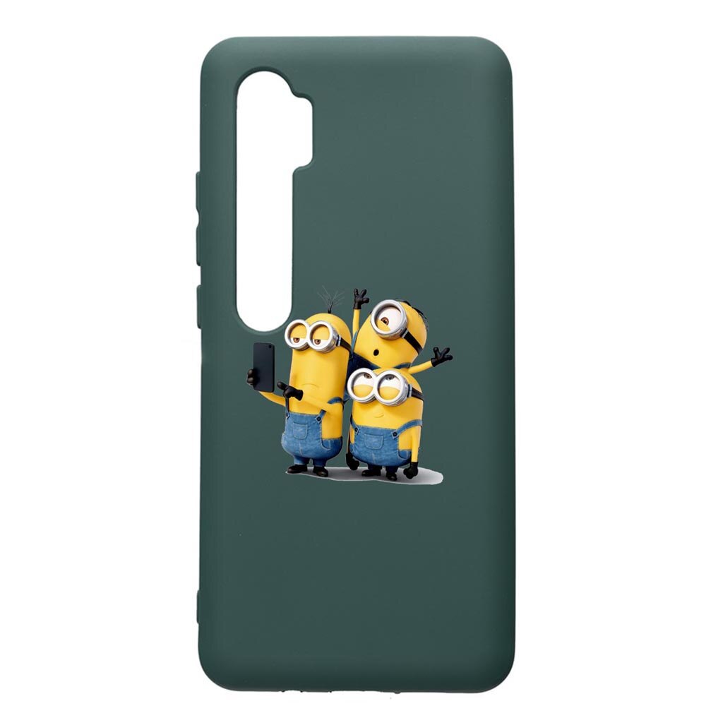 Husa Premium Silicon Compatibila Cu Xiaomi Mi Note 10, Minions, cu interiorul din material textil, protectie camera, Forest Green, PFG207
