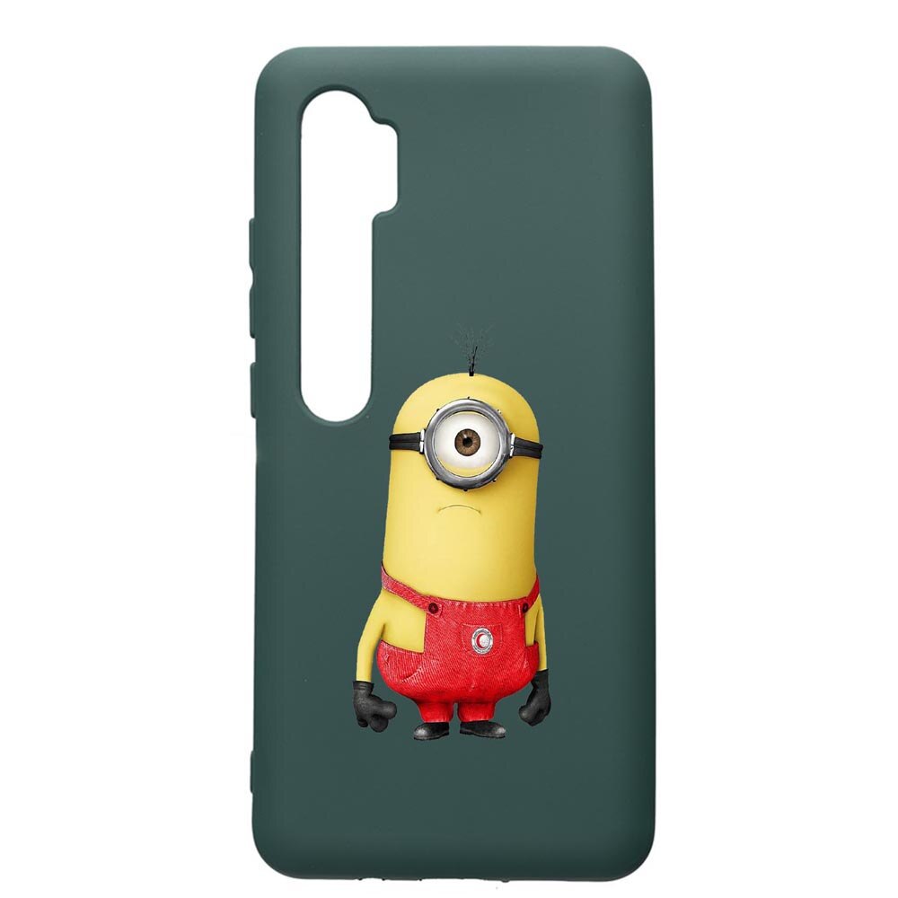 Husa Premium Silicon Compatibila Cu Xiaomi Mi Note 10, Cartoon, Minion, cu interiorul din material textil, protectie camera, Forest Green, PFG206