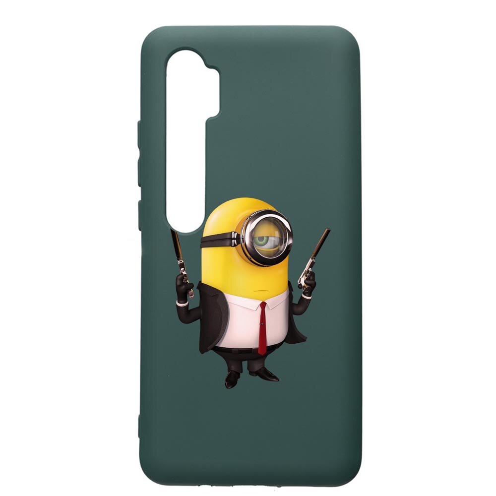 Husa Premium Silicon Compatibila Cu Xiaomi Mi Note 10, Minion Hitman, cu interiorul din material textil, protectie camera, Forest Green, PFG214