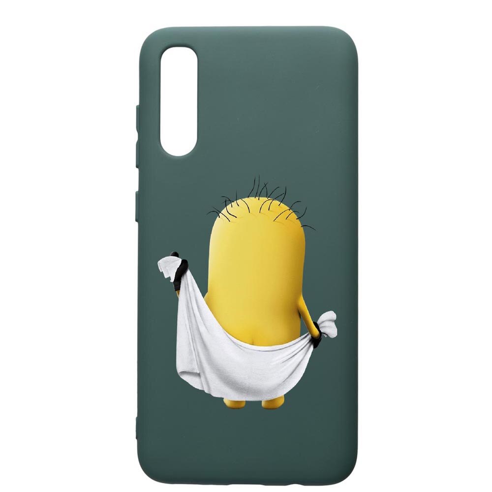 Husa Premium Silicon Compatibila Cu Samsung Galaxy A70, Cartoon, Minion, cu interiorul din material textil, protectie camera, Forest Green, PFG219