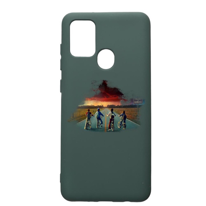 Husa Premium Silicon Compatibila Cu Huawei P Smart 2020, Stranger Things, cu interiorul din material textil, protectie camera, Forest Green, PFG278