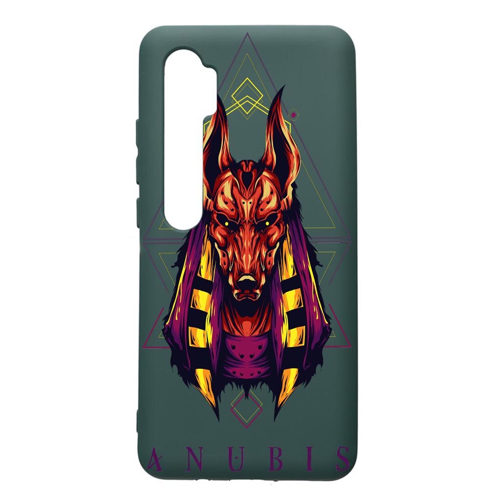 Husa Premium Silicon Compatibila Cu Xiaomi Mi Note 10, Mythology, Anubis, cu interiorul din material textil, protectie camera, Forest Green, PFG286