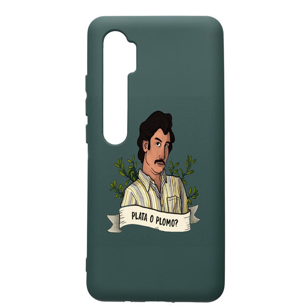 Husa Premium Silicon Compatibila Cu Xiaomi Mi Note 10, Narcos Pablo Escobar, cu interiorul din material textil, protectie camera, Forest Green, PFG438