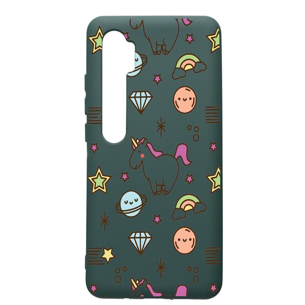 Husa Premium Silicon Compatibila Cu Xiaomi Mi Note 10, Unicorn - Universe, cu interiorul din material textil, protectie camera, Forest Green, PFG526