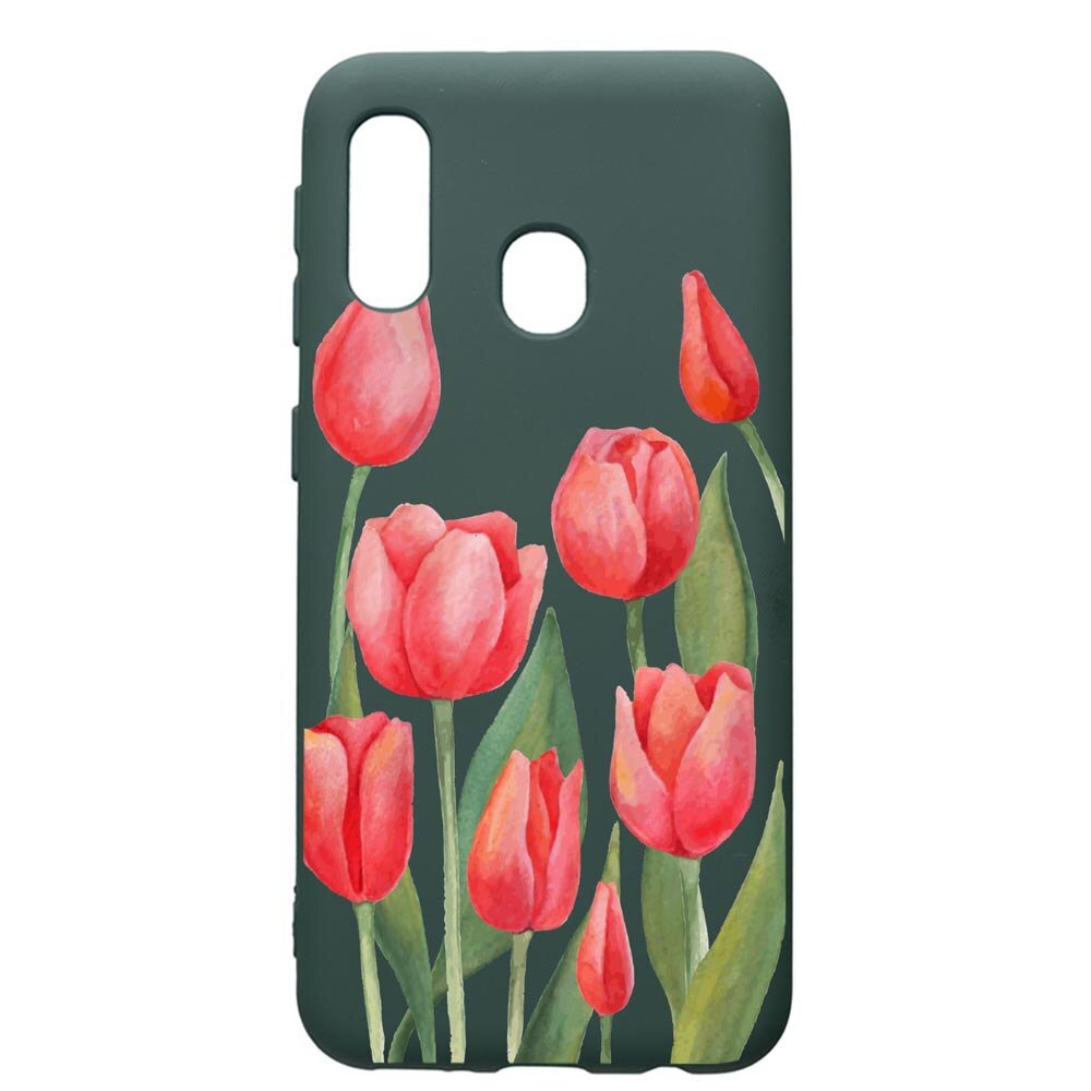 Husa Premium Silicon Compatibila Cu Samsung Galaxy A20E, Red Roses, cu interiorul din material textil, protectie camera, Forest Green, PFG633
