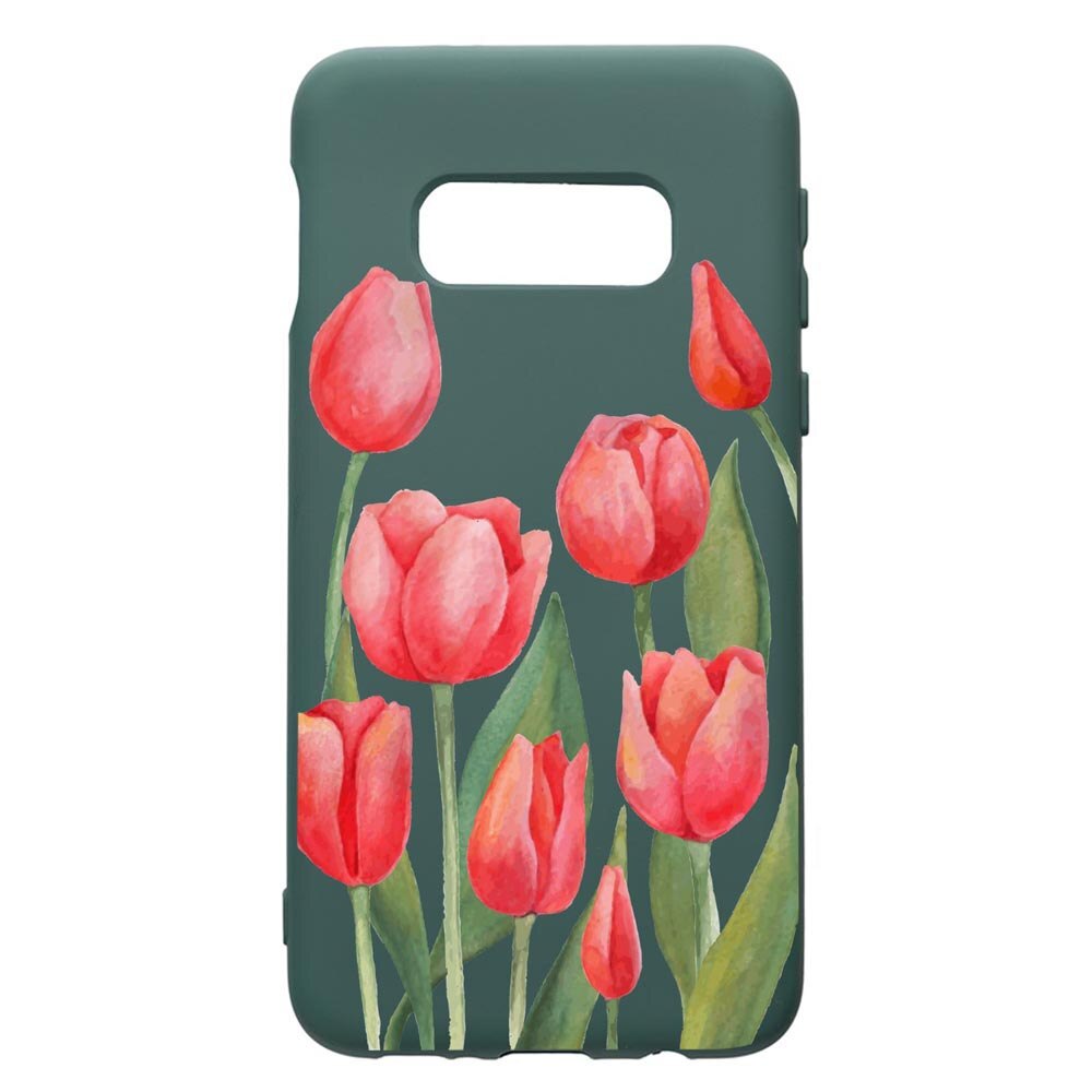 Husa Premium Silicon Compatibila Cu Samsung Galaxy S10e, Red Roses, cu interiorul din material textil, protectie camera, Forest Green, PFG633