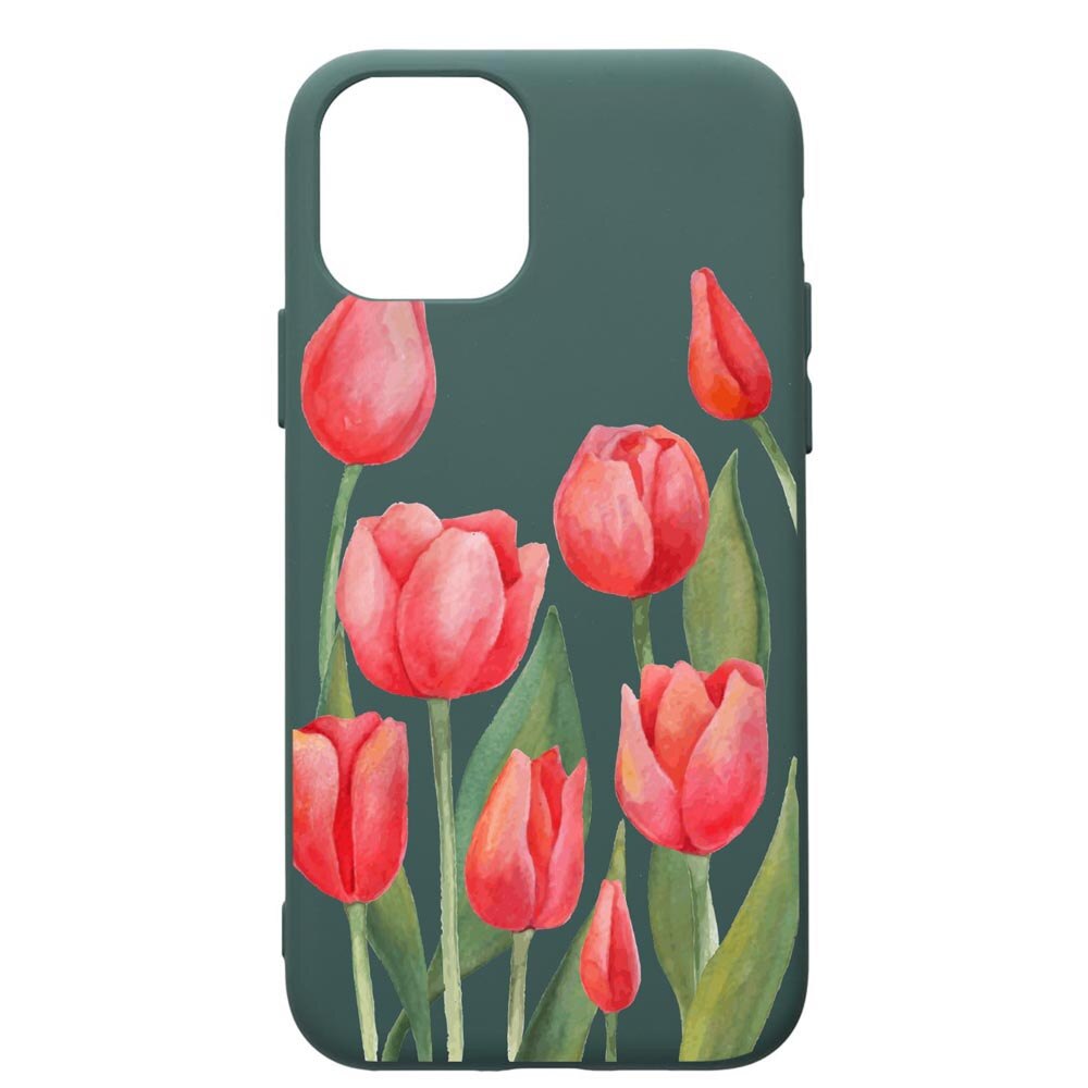 Husa Premium Silicon Compatibila Cu Apple iPhone 11 Pro, Red Roses, cu interiorul din material textil, protectie camera, Forest Green, PFG633