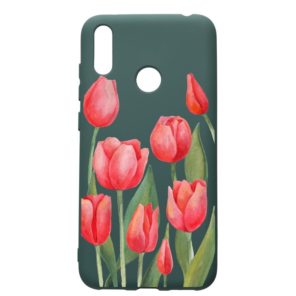 Husa Premium Silicon Compatibila Cu Huawei Y7 2019, Red Roses, cu interiorul din material textil, protectie camera, Forest Green, PFG633