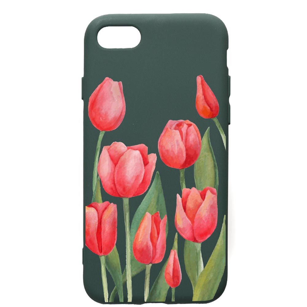 Husa Premium Silicon Compatibila Cu Apple iPhone SE 2 / iPhone 8 / iPhone 7, Red Roses, cu interiorul din material textil, protectie camera, Forest Green, PFG633