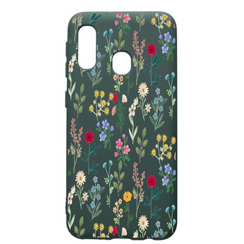 Husa Premium Silicon Compatibila Cu Samsung Galaxy A20E, Spring Flowers, cu interiorul din material textil, protectie camera, Forest Green, PFG635 Husa Premium Silicon Compatibila Cu Samsung Galaxy A20E, Spring Flowers, cu interiorul din material textil, protectie camera, Forest Green, PFG635