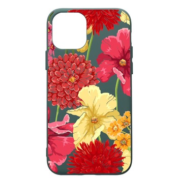 Husa Premium Silicon Compatibila Cu Apple iPhone 11 Pro Max, Flowers - Red - Yellow, cu interiorul din material textil, protectie camera, Forest Green, PFG634 Husa Premium Silicon Compatibila Cu Apple iPhone 11 Pro Max, Flowers - Red - Yellow, cu interiorul din material textil, protectie camera, Forest Green, PFG634