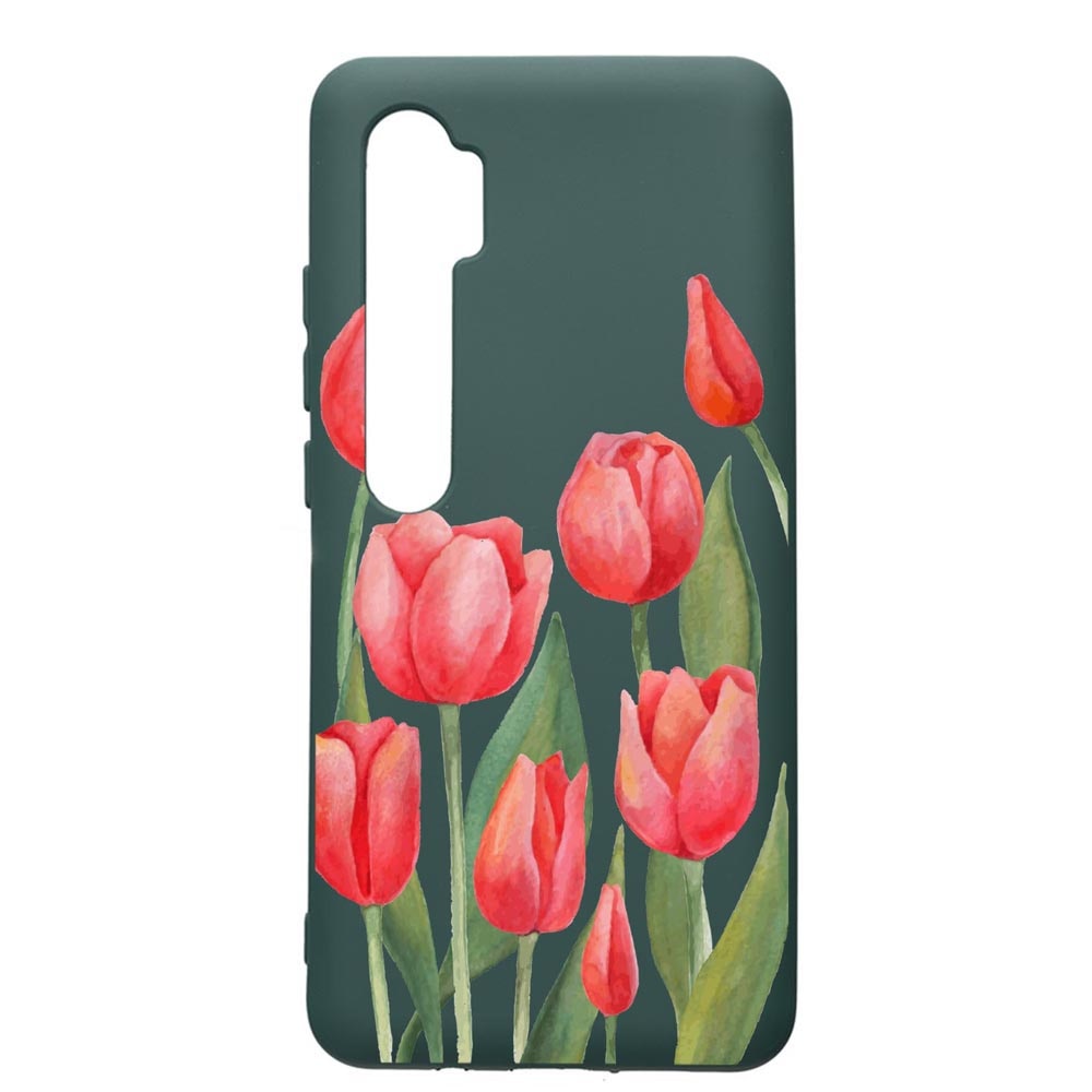 Husa Premium Silicon Compatibila Cu Xiaomi Mi Note 10, Red Roses, cu interiorul din material textil, protectie camera, Forest Green, PFG633