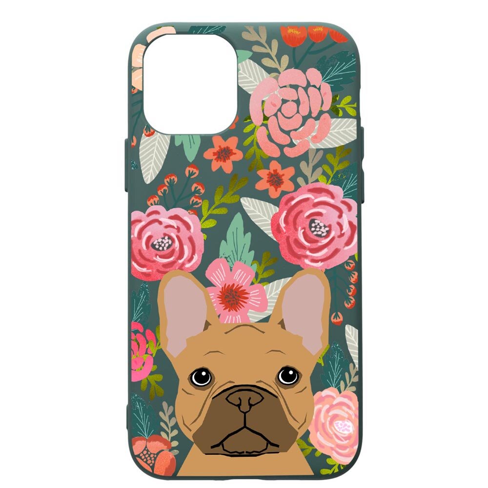Husa Premium Silicon Compatibila Cu Apple iPhone 11 Pro, Dog In Flowers, cu interiorul din material textil, protectie camera, Forest Green, PFG637