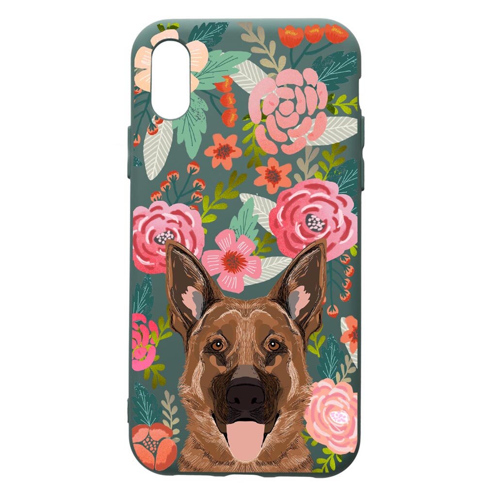 Husa Premium Silicon Compatibila Cu Samsung Galaxy A10, Dog In Flowers, cu interiorul din material textil, protectie camera, Forest Green, PFG636