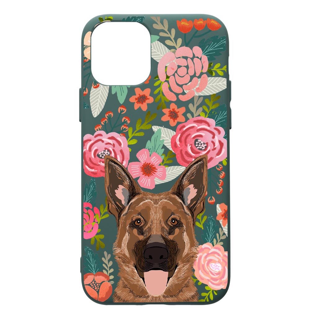 Husa Premium Silicon Compatibila Cu Apple iPhone 11, Dog In Flowers, cu interiorul din material textil, protectie camera, Forest Green, PFG636
