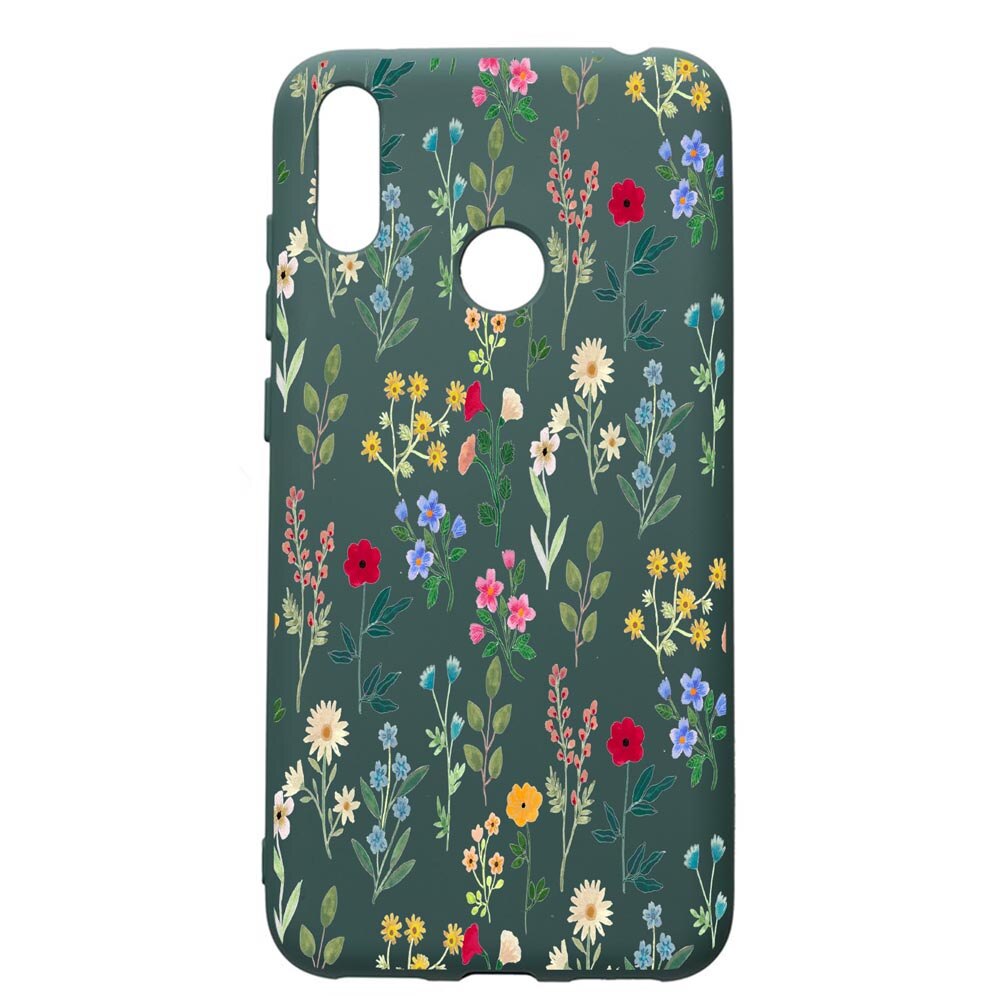 Husa Premium Silicon Compatibila Cu Huawei Y7 2019, Spring Flowers, cu interiorul din material textil, protectie camera, Forest Green, PFG635