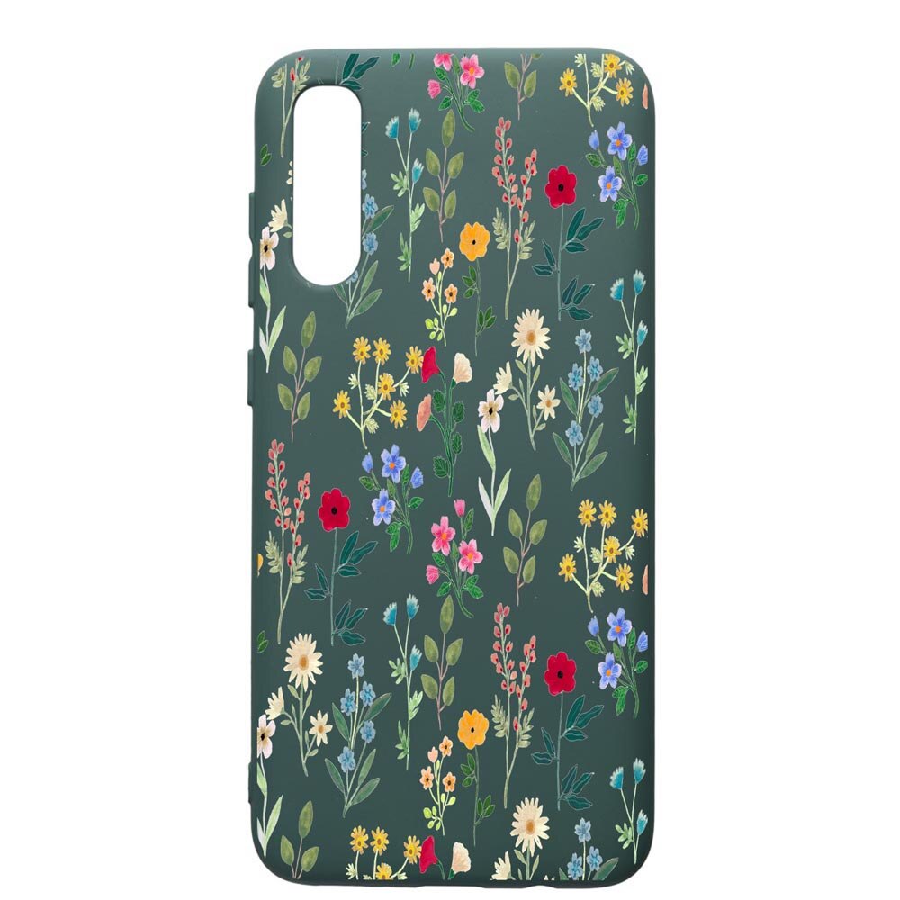 Husa Premium Silicon Compatibila Cu Samsung Galaxy A70, Spring Flowers, cu interiorul din material textil, protectie camera, Forest Green, PFG635