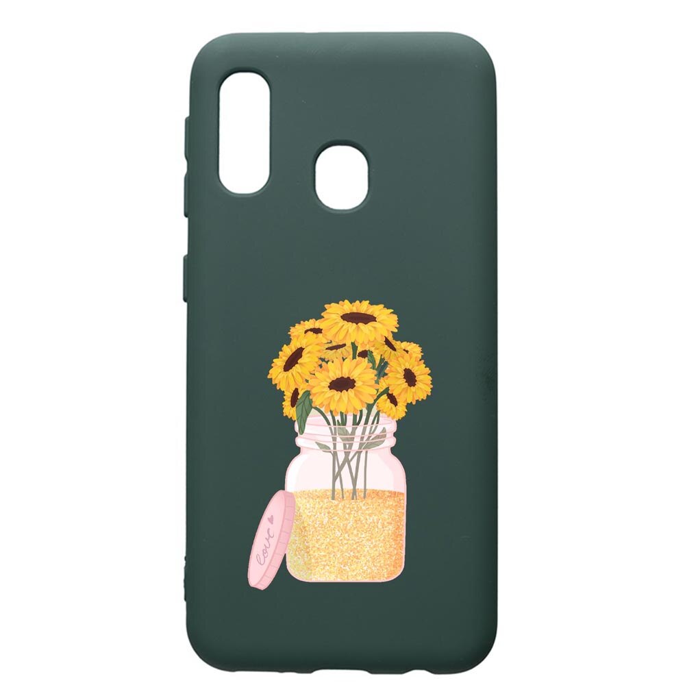 Husa Premium Silicon Compatibila Cu Samsung Galaxy A20E, Sunflowers, cu interiorul din material textil, protectie camera, Forest Green, PFG639