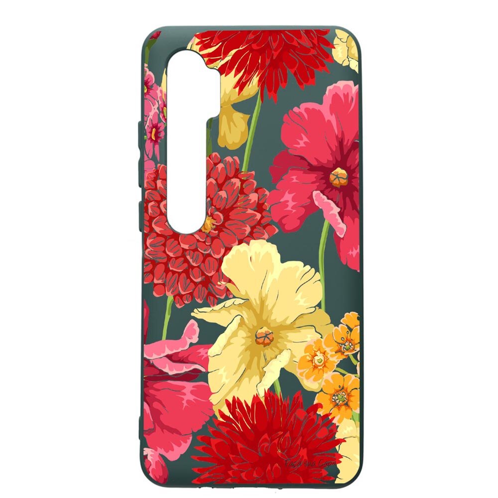 Husa Premium Silicon Compatibila Cu Xiaomi Mi Note 10, Flowers - Red - Yellow, cu interiorul din material textil, protectie camera, Forest Green, PFG634