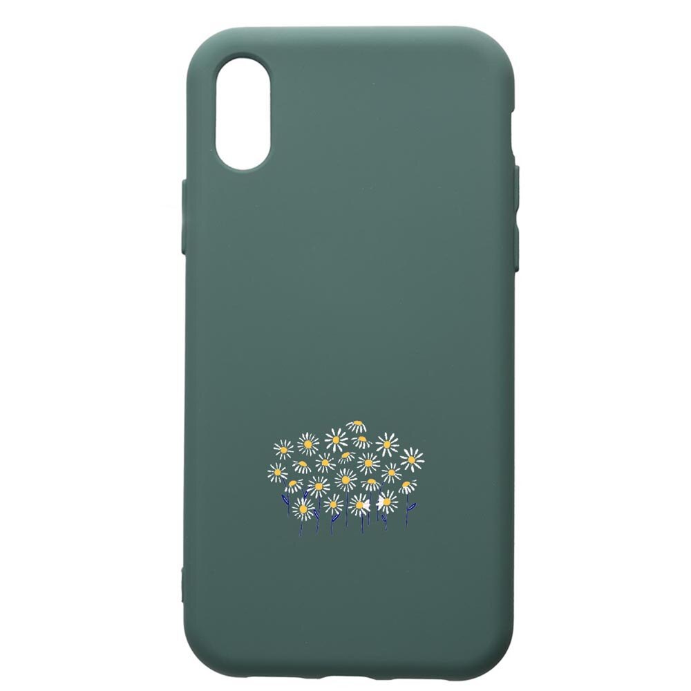 Husa Premium Silicon Compatibila Cu Apple iPhone XS Max, Little Flowers, cu interiorul din material textil, protectie camera, Forest Green, PFG642
