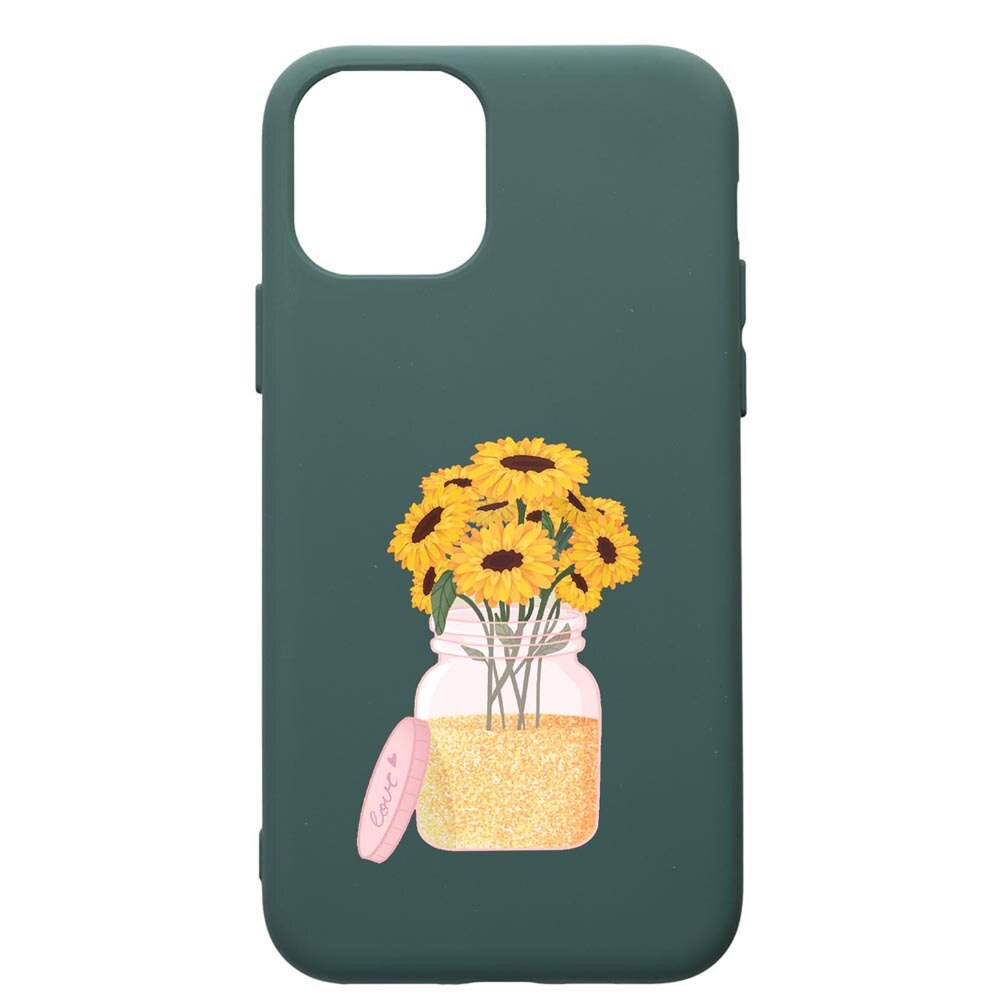 Husa Premium Silicon Compatibila Cu Apple iPhone 11, Sunflowers, cu interiorul din material textil, protectie camera, Forest Green, PFG639
