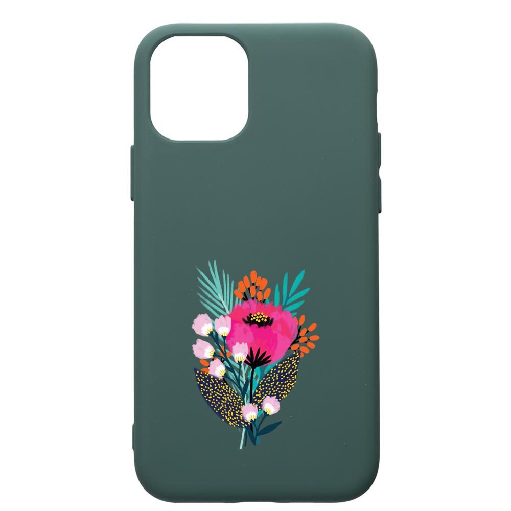 Husa Premium Silicon Compatibila Cu Apple iPhone 11 Pro, Flowers, cu interiorul din material textil, protectie camera, Forest Green, PFG641