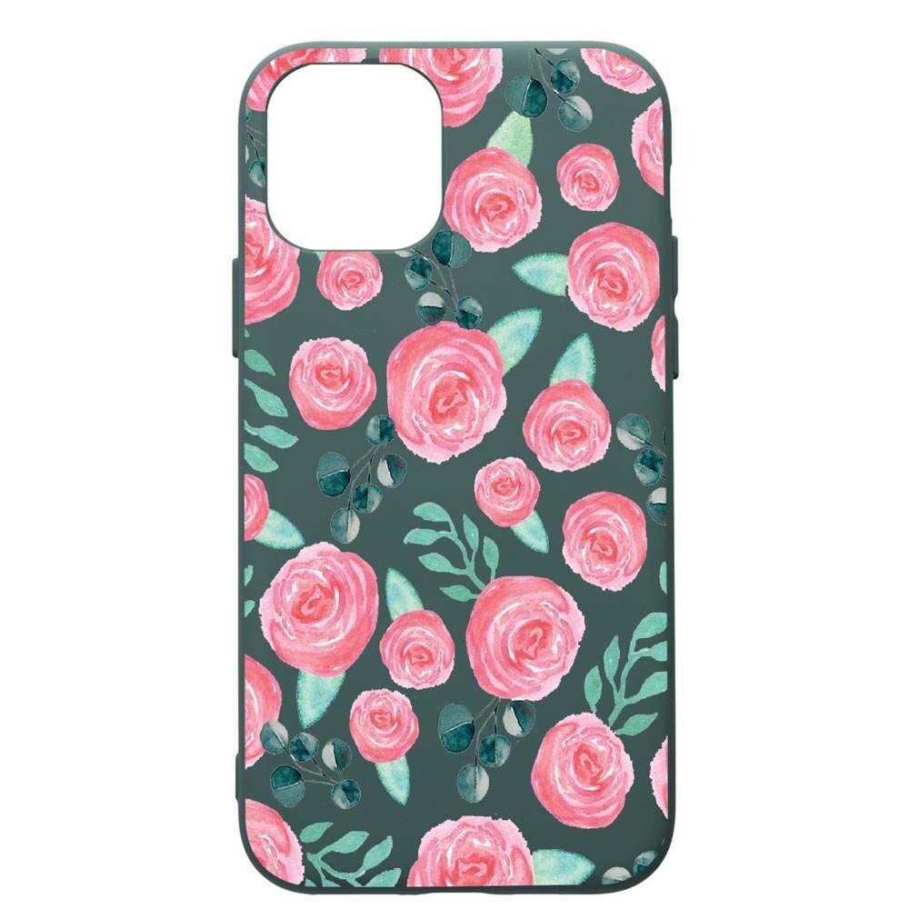 Husa Premium Silicon Compatibila Cu Apple iPhone 11 Pro, Rose Pattern, cu interiorul din material textil, protectie camera, Forest Green, PFG640