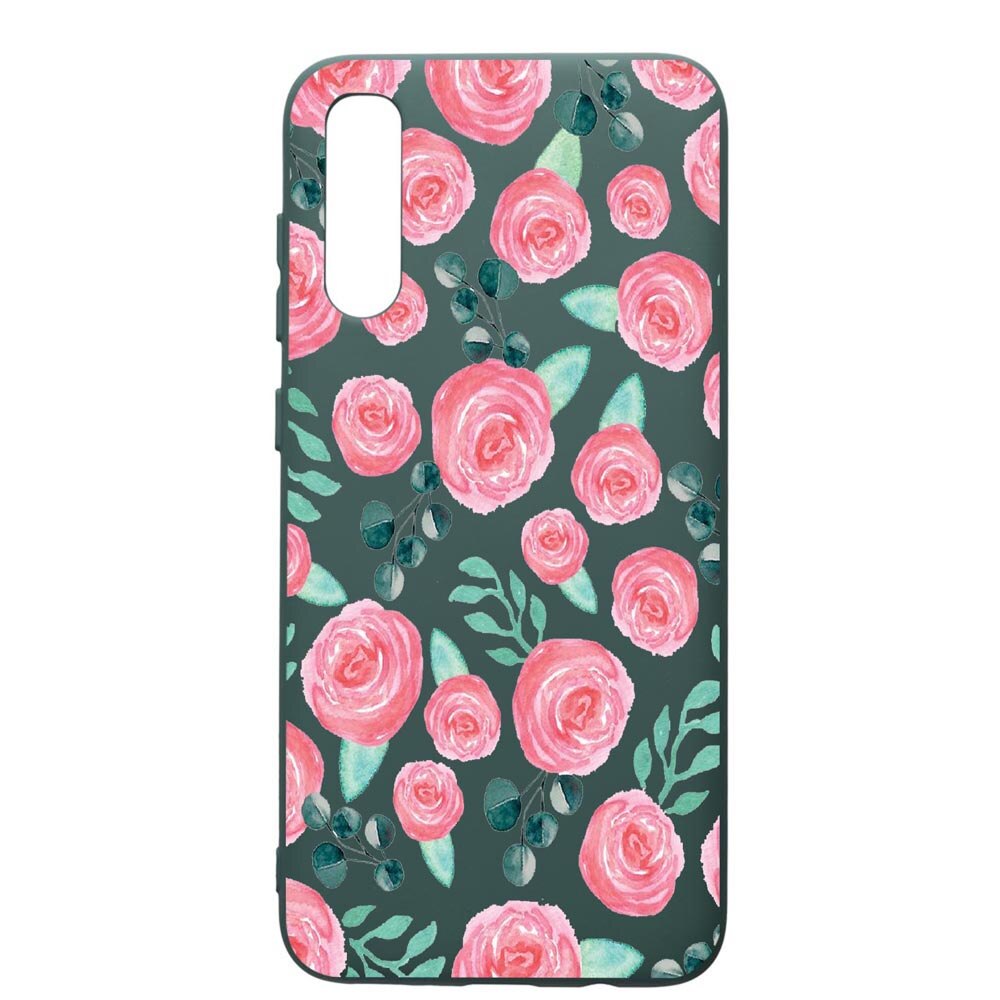 Husa Premium Silicon Compatibila Cu Samsung Galaxy A70, Rose Pattern, cu interiorul din material textil, protectie camera, Forest Green, PFG640