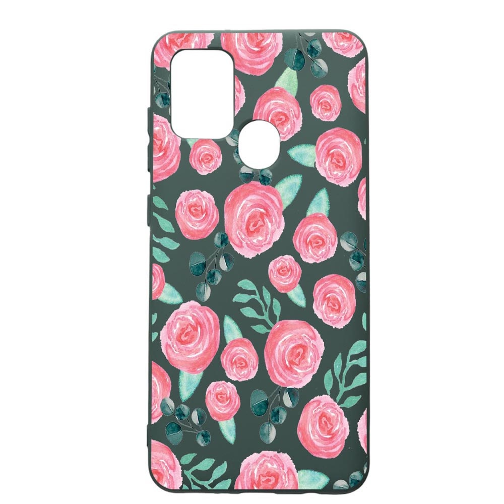 Husa Premium Silicon Compatibila Cu Huawei P Smart 2020, Rose Pattern, cu interiorul din material textil, protectie camera, Forest Green, PFG640