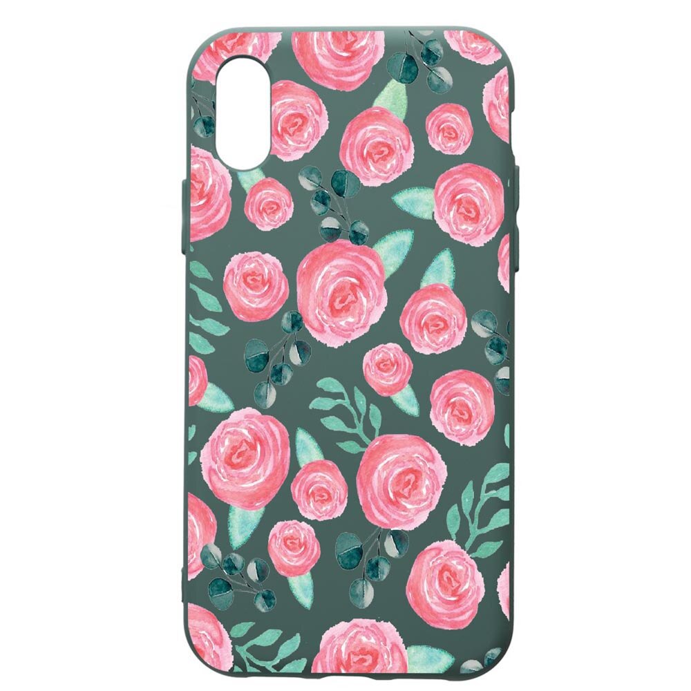 Husa Premium Silicon Compatibila Cu Apple iPhone XS / iPhone X, Rose Pattern, cu interiorul din material textil, protectie camera, Forest Green, PFG640