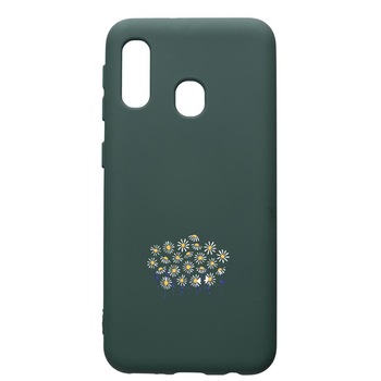 Husa Premium Silicon Compatibila Cu Samsung Galaxy A20E, Little Flowers, cu interiorul din material textil, protectie camera, Forest Green, PFG642 Husa Premium Silicon Compatibila Cu Samsung Galaxy A20E, Little Flowers, cu interiorul din material textil, protectie camera, Forest Green, PFG642