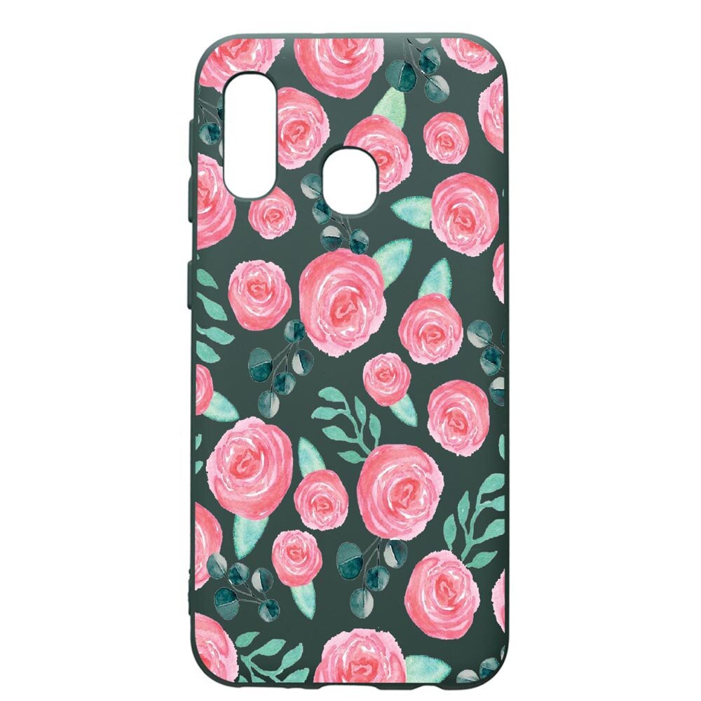 Husa Premium Silicon Compatibila Cu Samsung Galaxy A40, Rose Pattern, cu interiorul din material textil, protectie camera, Forest Green, PFG640